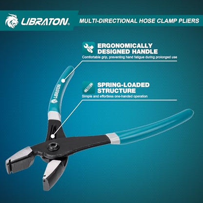 Libraton Multi-Directional Hose Clamp Pliers, Hose Clamp Removal Tool Automotive Repair Plier for Fuel Lines Brake Line, Radiator Coolant Hose Clamp Pliers, Flexible Spring Hose Clamp Tool