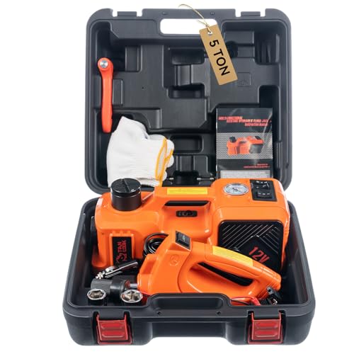 Electric Car Jack Kit with Hydraulic Lift 5-Ton, Tire Inflator & Impact Wrench Heavy-Duty 12V Floor Jack for Sedans,SUVs,MPVs & Trucks.Ideal for Tire Changes & Garage Repairs (with Electric Wrench) - style: with electric wrench