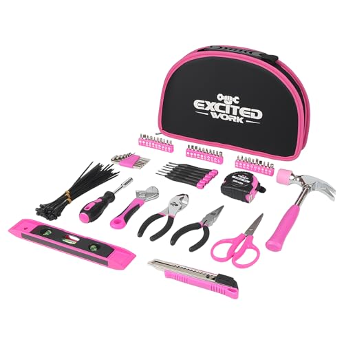 89 Piece Pink Tool kit, Ladies Hand Tool Set with Easy Carrying Round Pouch Household Tool Kit Perfect for DIY, Home Maintenance and Dorm Repair | Compact & Portable, Perfect for DIY & Home Repair, Includes Round Storage Pouch