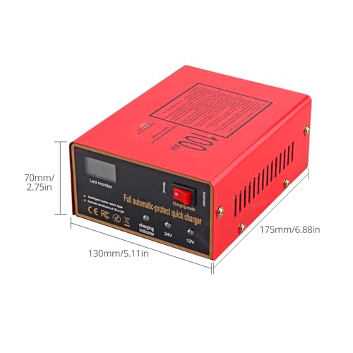 12/24V Battery Charger 10A/7.5A Smart Adjustable Car Battery Charger with Upgraded Cable Clamps, Smart Trickle Charger,Battery Maintainer for Car RV (red) - color: red