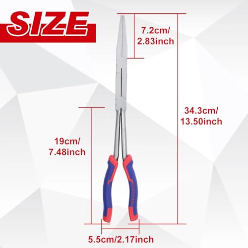 13Inch Double-Joint Flat Plier Long Reach Flat Nose Plier Serrated Jaw Dual Pivot Pliers Extra Long Reach Compound Action Pliers for Hard to Reach Narrow Spaces - style: Flat Nose