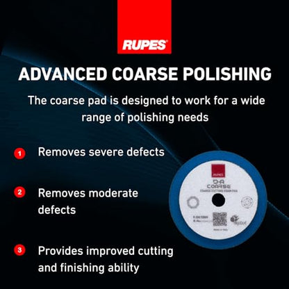 RUPES 9.DA100H Pack of 24 Blue D-A Coarse Cutting Foam Pads 100mm | Ideal for Paint Correction | Mild to Severe Defect Removal | Compatible with 4" Backing Plate - size: Coarse 100mm, style: Pack of 24