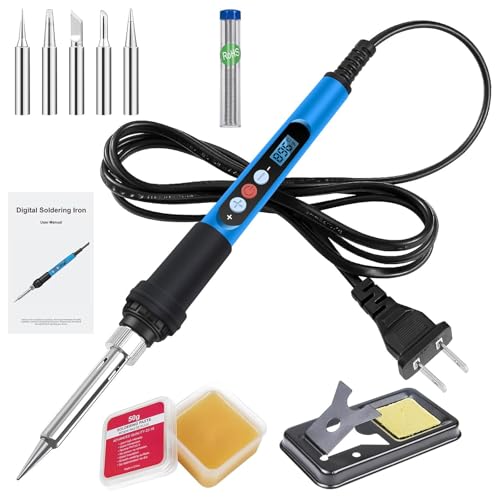 Soldering Iron Kit, 90W 110V Fast Heat up LCD Digital Soldering Gun kit with Ceramic Heater, 10 in 1 Adjustable Temperature Soldering Kit with Automatic Sleep Mode - color: Blue