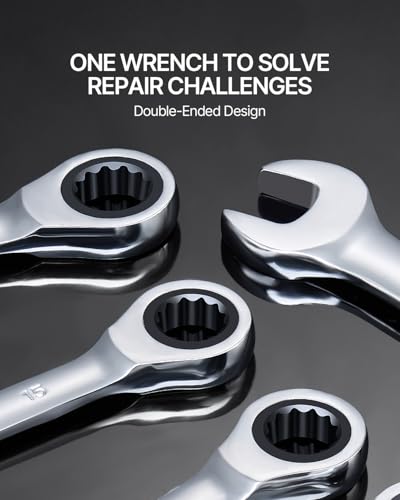 VEVOR Combination Wrench Set, 30-Piece Ratcheting Wrench Set with Organizer Rack, Cr-V Steel Wrench Set SAE 1/4" to 1", Metric 8 mm to 24 mm, Ideal for General Household, Garage, Workshop, Emergency | SAE 1/4" to 1", Metric 8 mm to 24 mm, Cr-V Steel, with