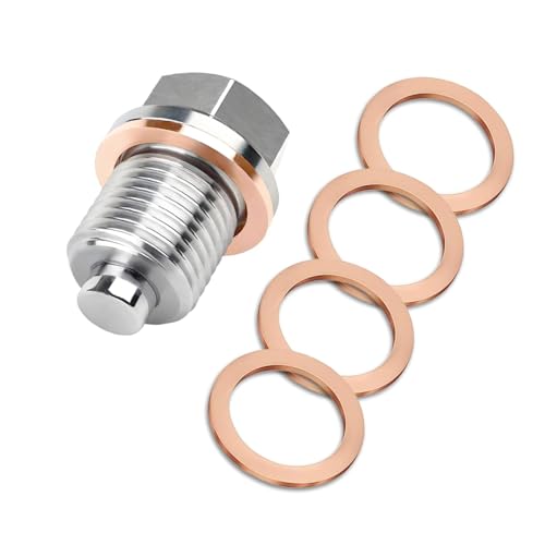 M16 x 1.5 Magnetic Oil Drain Plug, Magnetic Stainless Steel Oil Pan Drain Nut Bolt with 5 PCS Copper Crush Washer Anti Leakage, Universal Leak-proof Replacement,Fits Most Cars, Motorcycles, Boats - size: M16×1.5