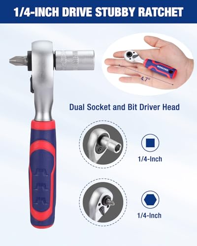 WORKPRO 34 PCS 1/4" Drive Mini Socket Ratchet Wrench Set, Socket & Bit Head | Magnetic Driver, Metric Sockets 4-12mm, Extension Bars & Universal Joint, Storage Case - style: Dual-Head Ratchet Bit-Rich Set