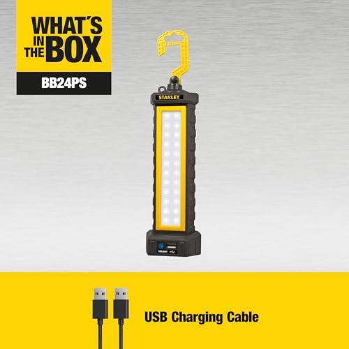 STANLEY BB24PS 650 Lumen Rechargeable LED Bar Light - w/USB Cord,Power in/Power Out Capability - style: 650 Lumen