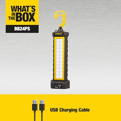 STANLEY BB24PS 650 Lumen Rechargeable LED Bar Light - w/USB Cord,Power in/Power Out Capability - style: 650 Lumen