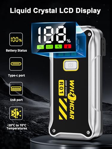 Car Jump Starter,12V 4000A Car Battery Jump Starter (9.0 Gas/7.5L Diesel) Fast Charging Portable Battery Pack with LCD Display Extended Jumper Cables LED Light - color: Black