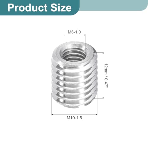 uxcell 10Pcs Threaded Inserts, M6-1x12 & M10-1.5x12 Stainless Steel 303 Screw Thread Sleeves Thread Repair Insert for Mechanical Equipment - size: M6-1x12 & M10-1.5x12mm