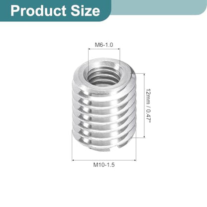 uxcell 10Pcs Threaded Inserts, M6-1x12 & M10-1.5x12 Stainless Steel 303 Screw Thread Sleeves Thread Repair Insert for Mechanical Equipment - size: M6-1x12 & M10-1.5x12mm