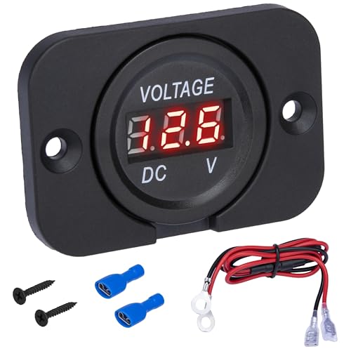ecocstm Car Battery Voltage Meter, DC 12V 24V Digital Volt Gauge Meter | Waterproof 12v Battery Monitor with LED Digital Display, Round Voltage Gauge for Car Truck RV ATV Boat Marine (Red Light) - color: Red