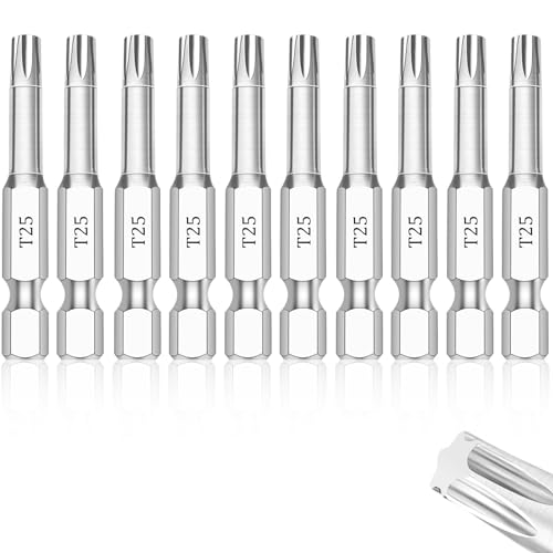 T25 Torx Bits(10-Pack 2 Inch), 1/4 Inch Hex Shank S2 Steel Magnetic star 6 Point Screwdriver bit set - style: T25