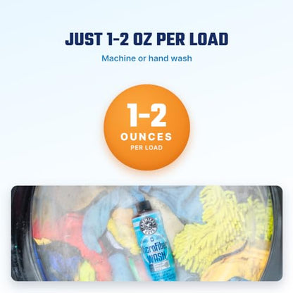 Chemical Guys Microfiber Wash Detergent, Concentrated, Fresh Citrus, 64 oz | Microfiber-safe concentrate for towels, mitts, and pads; lifts dirt, grease, and wax, restores softness, no softener needed - size: 64 Fl Oz (Pack of 1)