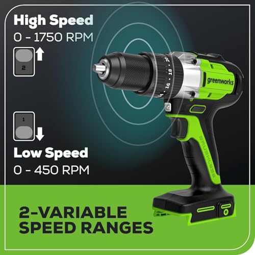 Greenworks 24V Brushless 2PCS Cordless Power Tool Combo Kit, 1950 in-lbs Impact Driver and 530 in-lbs Hammer Drill, with a 2Ah Battery and 2A Fast charger - size: 2PCS Combo Kits(Hammer Drill+Driver)