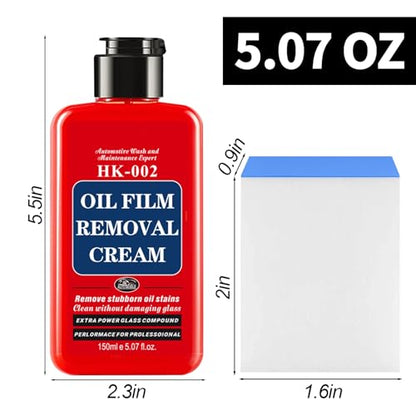Auto Glass Cleaner & Oil Film Remover - Removes Water Spots, Rain Marks, Anti-Fog Spray for Windshield, Windows, Mirrors. Streak-Free Kit with Sponge, Restores Clarity on Tinted/Home Glass (5.2oz)
