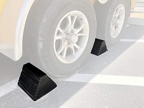 MaxxHaul Rubber Wheel Chock, Large 10" x 8" x 6" Heavy Duty Tire Stop with Non Slip All Weather Grip, Oil Resistant Rubber Block with Steel Eyebolt for Vehicle and Trailer Safety (80681) (Pack of 5) - size: MaxxHaul 80681- 10" x 8" x 6" (Pack of 5)