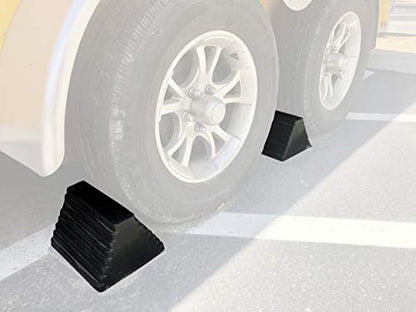MaxxHaul Rubber Wheel Chock, Large 10" x 8" x 6" Heavy Duty Tire Stop with Non Slip All Weather Grip, Oil Resistant Rubber Block with Steel Eyebolt for Vehicle and Trailer Safety (80681) (Pack of 5) - size: MaxxHaul 80681- 10" x 8" x 6" (Pack of 5)