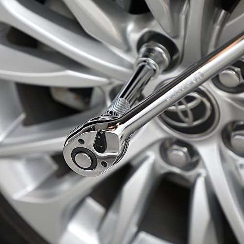 1/2 Inch Drive Ratchet Wrench, 1/2 Ratchet Wrench Long Handle, Socket Wrench, 72-Tooth Quick-release Reversible Cr-Mo Head, Chrome Steel Made - 15''38cm - size: 1/2" Standard Ratchet - 15 inch