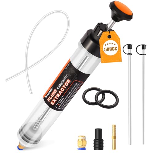 H-veenjor 500 CC Oil Change Syringe with Extra 32" Soft Hose & Two 9" Tubes | H-veenjor Automotive Fluid Extractor Pump,Manual Extraction and Fill Pump, Fluid Oil Change Evacuator with Powerful Suction - size: 500 CC