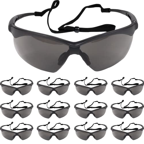 ATERET Rival Safety Glasses - Clear, Hard Coated, Rubber Temples Nose Piece - Suitable for Nurses Mechanic Electrician Construction, Laboratory Safety Protection (12 Pairs, Grey/Rival) - color: Grey/Rivalhc, size: 12 pairs