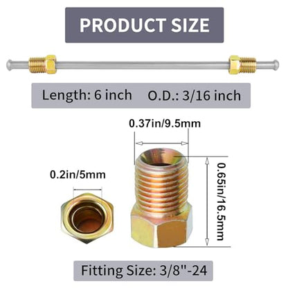 MuHize 6 Inches Heavy Duty Brake Line Kit - 3/16" Stainless Steel Tube with Bubble Flared Ends, 6 Fittings & 2 Unions for Replacement - color: White, size: 6 Inch