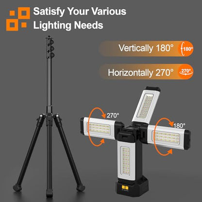 IODOO 13200mAh Rechargeable Aluminum Work Light , IPX4 Waterproofwith Folding Stand Support and Portable Carrying Bag, 8000 Lumen Stepless Dimmable , 3 Lighting Modes, White/Warm/Nature White