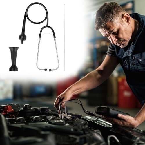 QWORK Mechanics Stethoscope Kit, 3 Piece Automotive Engine Diagnostic Tool with 80mm & 205mm Probes, Extended Handle and Detailed Instructions