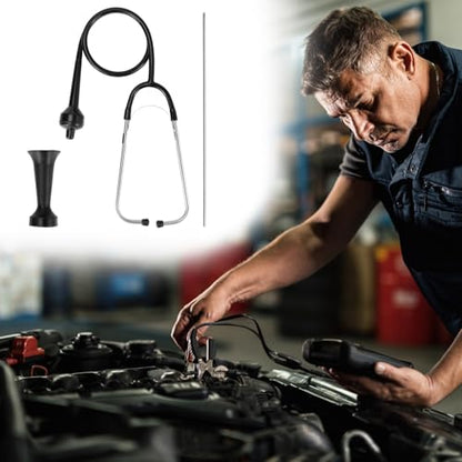QWORK Mechanics Stethoscope Kit, 3 Piece Automotive Engine Diagnostic Tool with 80mm & 205mm Probes, Extended Handle and Detailed Instructions