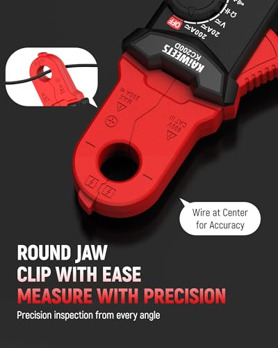 KAIWEETS Digital Clamp Meter with Round Jaw, Automotive Multimeter, NCV, 2000 Counts, Amp Voltmeter, Accuratly Measure AC/DC Current & Volatge, Resistance, Diode, Capacitance, Continuity, Frequency - color: Red