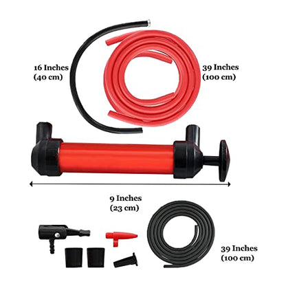 Vila Multi-use Manual Fuel Transfer Pump Kit - Portable Water & Gas Siphon, 15" Siphon Hose, Liquid Transfer for Automotive, Rain Barrels & Water Gardens