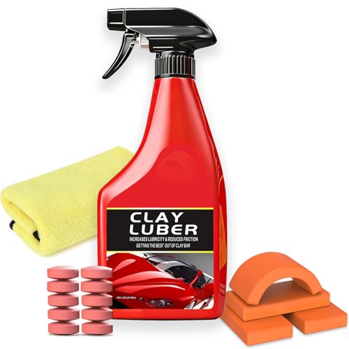 Heavy Duty Auto Detailing Clay Bar Kit with Clay Luber Synthetic Lubricant - 4 Clay Bars, 10 Pack Lubricant Tablets, Spray Bottle & Microfiber Towel for Car Paint Cleaning