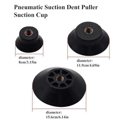 Air Pneumatic Suction Dent Puller for Car Body Panel Paintless Dent Repair Vacuum Suction Steel Slide Hammer with 3 Suction Cups 3.15” 4.69” 6.14” Auto Body Dent Repair Kit
