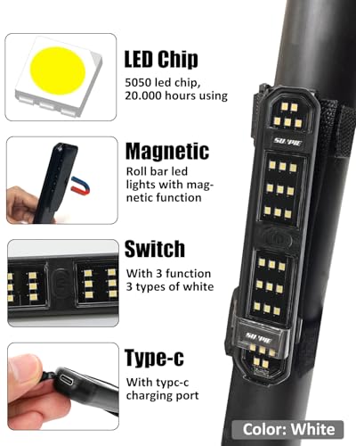 SUNPIE UTV Dome Light Battery Powered Upgrade Switch Wireless SXS Interior Lights Compatible with Polaris Can am Pioneer/Talon Kawasaki Mule/Teryx Arctic Cat ATV Truck Tractor for Night View - color: 2 PCs of White