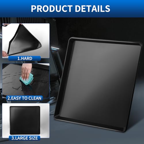 2Pcs Large Oil Drip Pan for Under Car, 22.8" x 21.6" x 1.6", Black | Heavy Duty Plastic Oil Catch Pan, Waterproof Leak-Proof Reusable,Oil Catch Pan Replacement Tray for Keep Garage Floor Clean