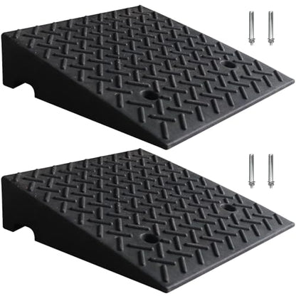Rubber Curb Ramps for Driveway Sidewalks Shed Entry, 5.1 Inch Rise Height 2 Pack 19.68" L x 19.68" Threshold Ramp for Cars, Motorcycles, Lawn Mowers, 7000lbs Load Capacity - size: 5"*19.69"*19.69"