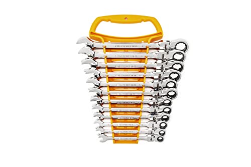 GEARWRENCH 12 Piece Flex Head Ratcheting Combination Wrench Set | 12 Point | Metric | 9901D - size: 12 Pc, style: With Wrench Rack