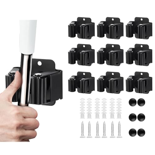 JAMEND CLXP 9PCS Broom and Mop Holder, Heavy Duty Garden Tool Organizer Rack Rake and Shovel Handle, Stainless Steel Mop Hanger. Screws for Wall Mounted. Matte Black - color: Matte Black, size: 9
