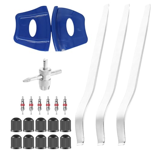 15" Curved Tire Iron,Tire Spoon Lever Dirt Bike Lawn Mower Motorcycle Tire Changing Tools with 2 Rim Protectors 10 Valve Caps Set
