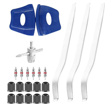 15" Curved Tire Iron,Tire Spoon Lever Dirt Bike Lawn Mower Motorcycle Tire Changing Tools with 2 Rim Protectors 10 Valve Caps Set