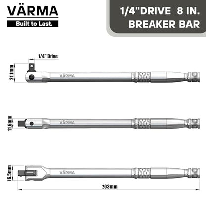 1/4-Inch Drive Breaker Bar, 8-Inch Length – Heavy Duty CR-MO Drive Head & 12mm Thick Shaft – High Torque Flex Head Tool for Bicycle, Motorcycle & Small Engine Repair – Exceeds ANSI Standards - size: 1/4" Drive x 8"