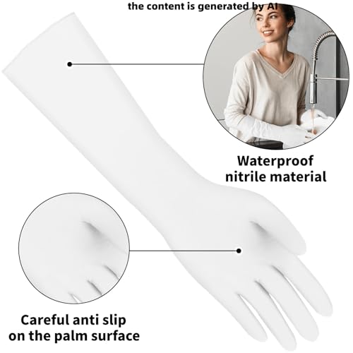 16 inch Nitrile Disposable Gloves Long Sleeved Blue 6Mil Durable Waterproof Latex Free Cleaning Dishwashing 50PCS - color: White, size: Small