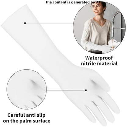 Long Sleeves Durable Disposable Nitrile White Gloves 15inches,Household Cleaning Dishwashing Waterproof 30PCS - color: White, size: Medium