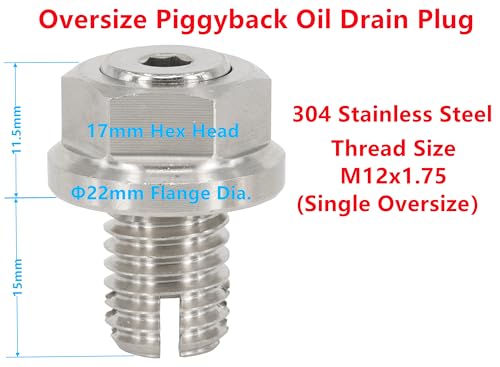 M12.1-1.75 x 15mm Oversize Piggyback Oil Drain Plug, Stainless Steel Self Tapping Oil Pan Thread Repair Kit - size: M12.1x1.75