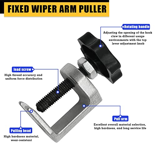Wiper Arm Puller and Battery Terminal Removal Tool，Windshield Wiper Arm Removal Tool | Heat-treated steel kit for tapered-spline wiper arms, battery clamps and select bearings; compact puller has 6-28 mm jaw