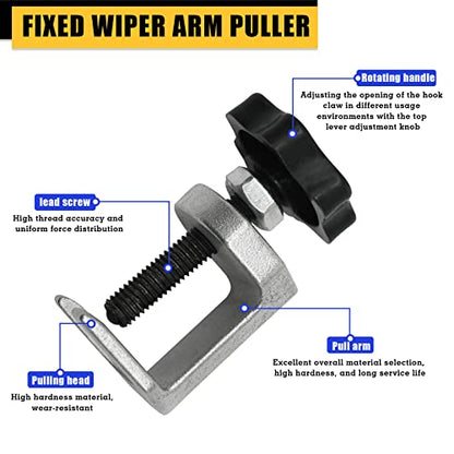 Wiper Arm Puller and Battery Terminal Removal Tool，Windshield Wiper Arm Removal Tool | Heat-treated steel kit for tapered-spline wiper arms, battery clamps and select bearings; compact puller has 6-28 mm jaw