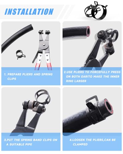 100Pcs Spring Band Hose Clamps Assortment 6-25mm with Swivel Flat Hose Clamp Plier – Carbon Steel Constant Tension Clamps for Auto, Fuel Line, Plumbing & DIY - size: Black-100Pcs-15Size(6-25mm)