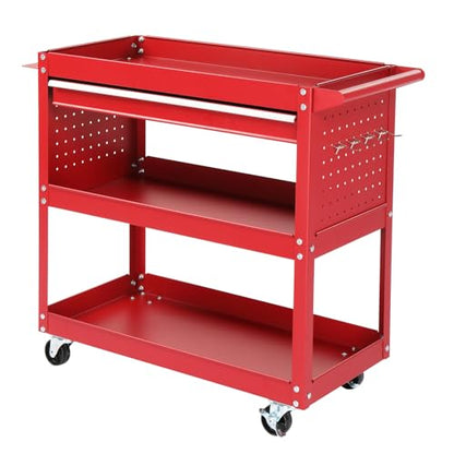 Generic 3-Tier Rolling Tool Cart, Black Steel, 330 LBS Capacity, Wheels with Lock, Pegboard & Drawers, Ideal for Garage, Warehouse & Home Use - color: B