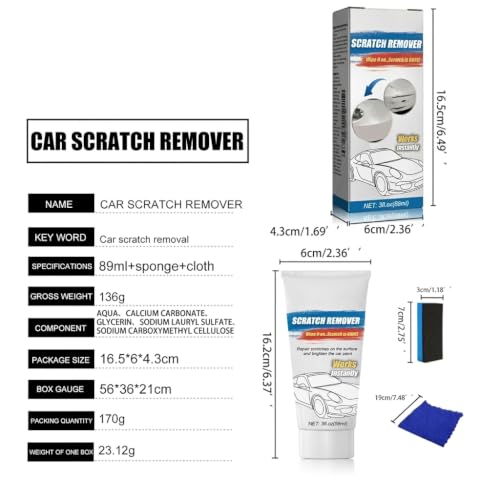 Car Scratch Remover for vehicles, Scratch Removal Wax with Sponge & Towels | Scratch Removal Wax Easily Removes Light Scratches, Swirls and Water Spots, Auto Detailing Polish for Light to Deep Scratches