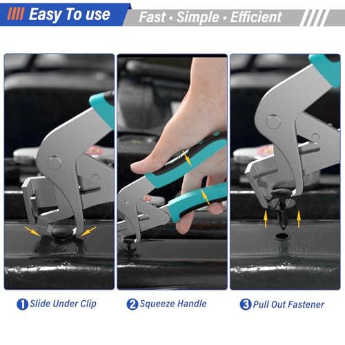 BURMONG 1 Pack Metal Car Clip Pliers Disassembly Tool, Professional Auto Trim Removal Tool, Plastic Clip Fastener Remover for Car Body Panel Dashboard Rivet with Spring Design, Anti-Slip Grip